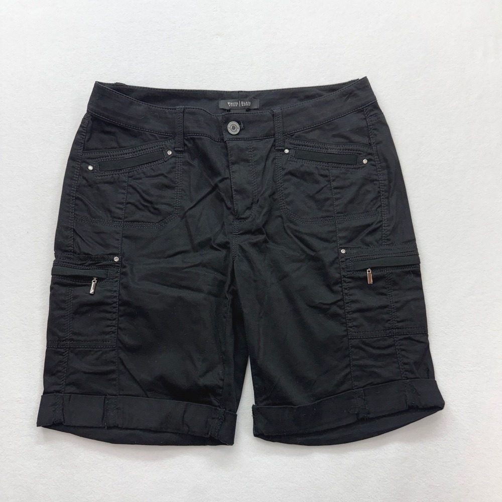 White House‎ Black Market Bermuda Shorts Womens 4 Black Cargo Cuffed Utility